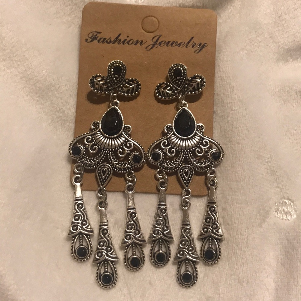 Black and silver dangle earrings